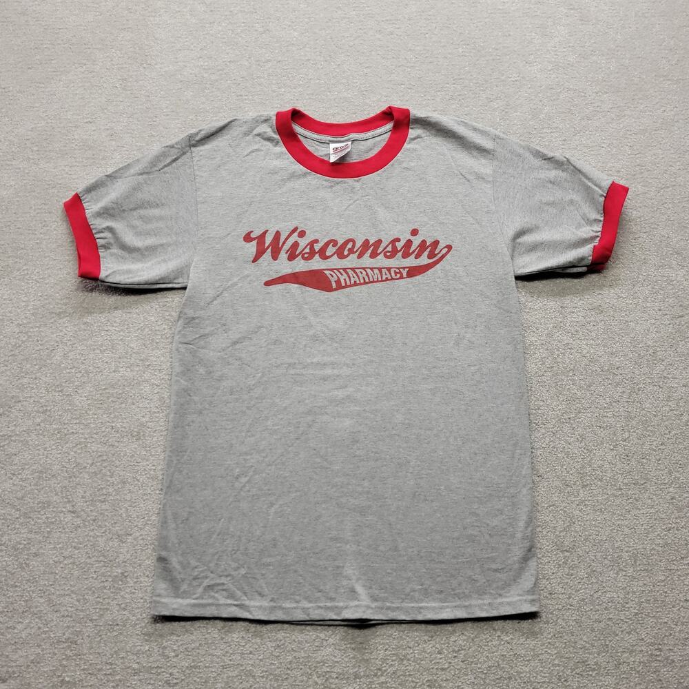 Wisconsin Pharmacy Ringer T-Shirt Men’s M Gray Red Anvil College Graphic Tee